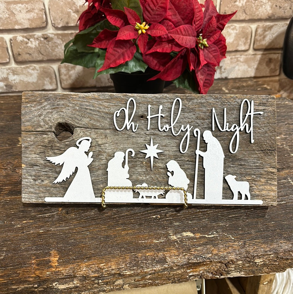 Oh Holy Night Nativity Scene Authentic Barn Wood Sign 6” x 12” 3D Cut Letters