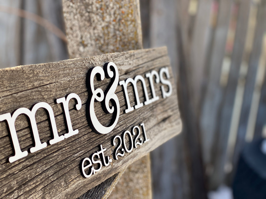 Mr & Mrs Est. You decide YEAR Sign 5-6" x 15" with 3D cut letters