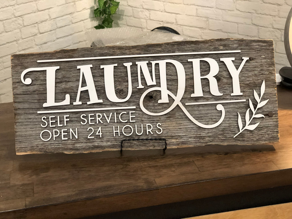 Laundry Self Service Authentic Barn Wood Sign 8" x 21" with 3D cut letters