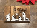 Oh Holy Night Nativity Scene Mini Barnwood Magnet made with Authentic Barn Wood 3" x 5"