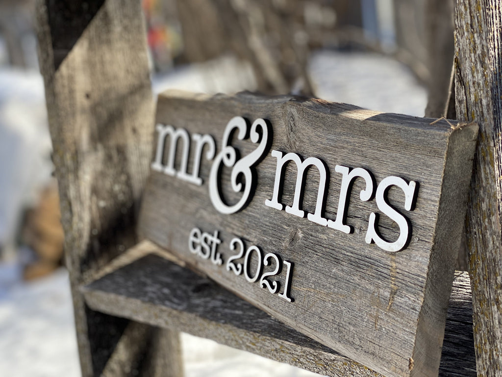 Mr & Mrs Est. 2024 Sign 5-6" x 15" with 3D cut letters