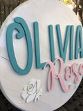 * 24" Wood Circle Sign / Custom Made Name Round Sign / 3D Name / Nursery Name Sign / Wood Decor24