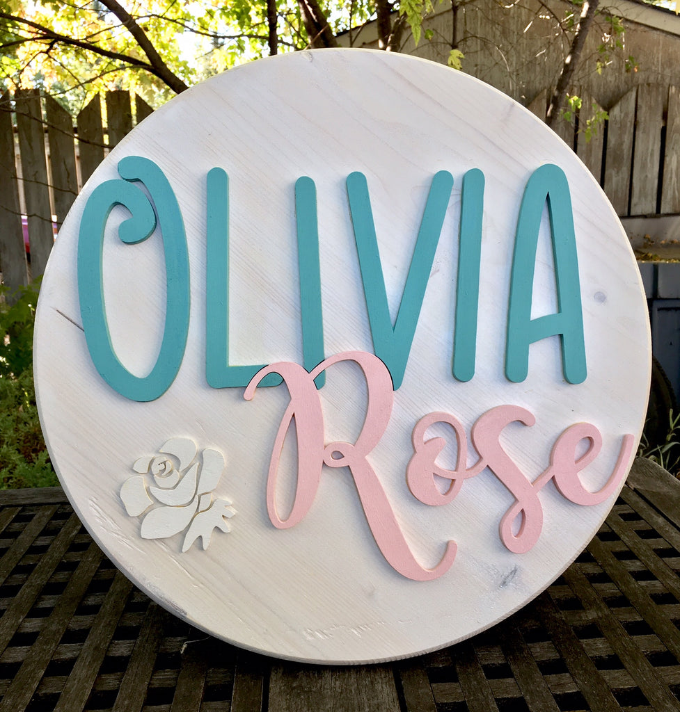 * 18" Wood Circle Sign / Custom Made Name Round Sign / 3D Name / Nursery Name Sign / Wood Decor