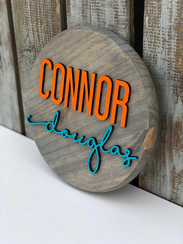 * 12" Wood Circle Sign / Custom Made Name Round Sign / 3D Name / Nursery Name Sign / Wood Decor