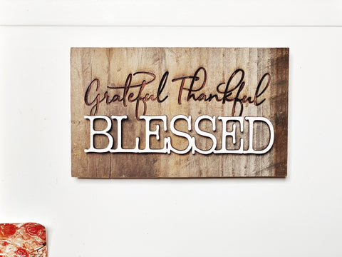 grateful thankful BLESSED Mini Barnwood Magnet made with Authentic Barn Wood 3" x 5"