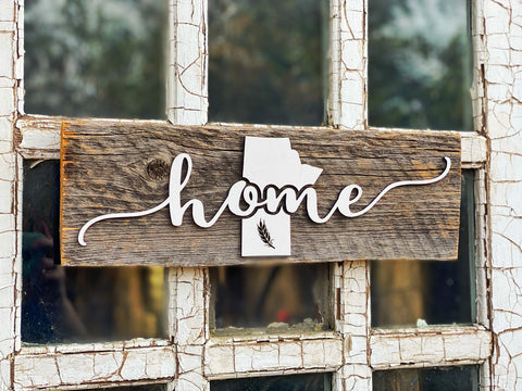 home Manitoba with WHEAT Authentic Barn Wood Sign 7-8" x 15” with 3D cut letters