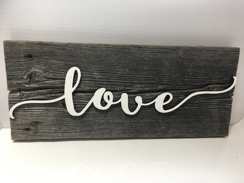 Love Authentic Barn Wood Sign 5-6" x 15" with 3D cut letters