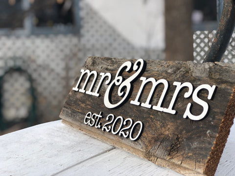 Mr & Mrs Est. 2020 Sign 5-6" x 15" with 3D cut letters