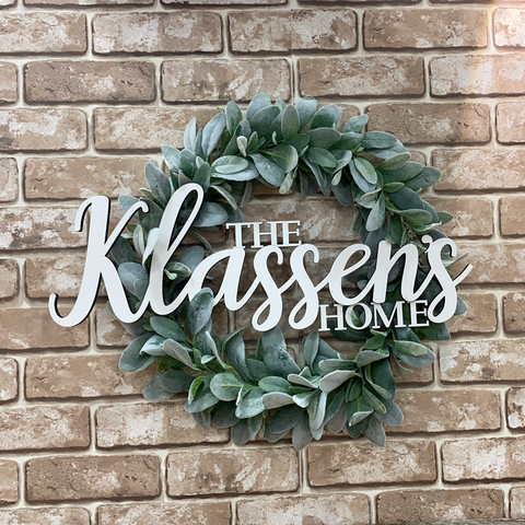 CUSTOM Name Lambs Ear Welcome Wreath 22"