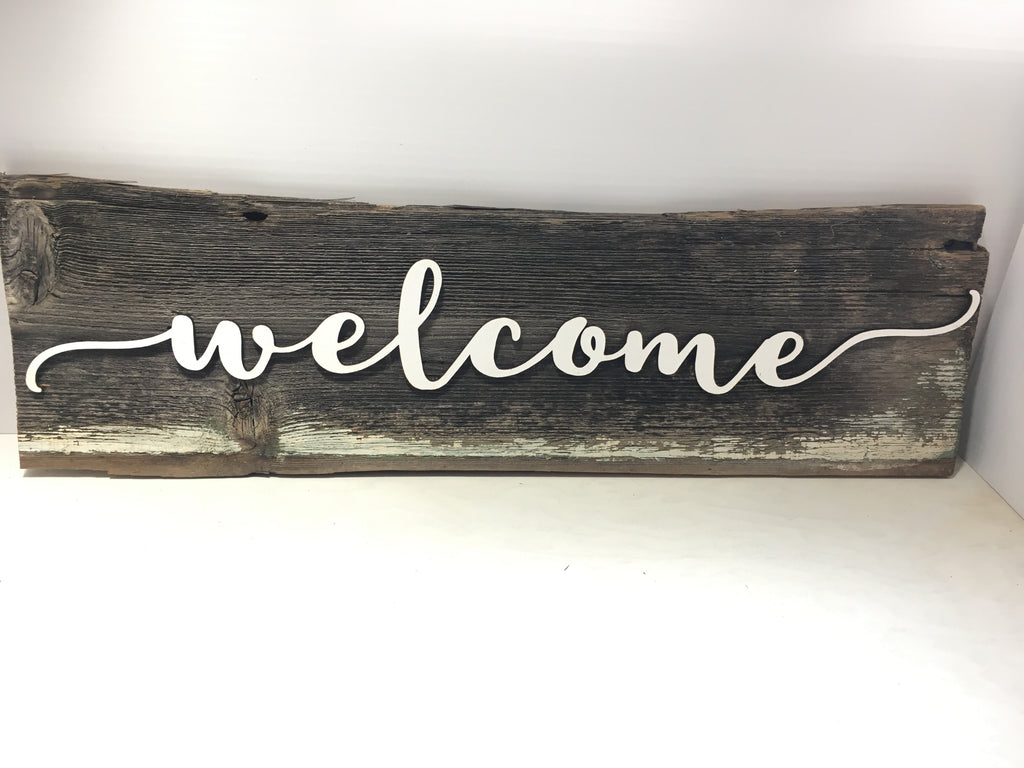 Welcome Authentic Barn Wood Sign 5-6" x 20” with 3D cut letters