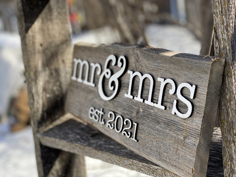 Mr & Mrs Est. 2023 Sign 5-6" x 15" with 3D cut letters