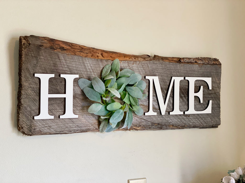 HOME with Lambs Ear Authentic Barn Wood Sign 9” x 30”