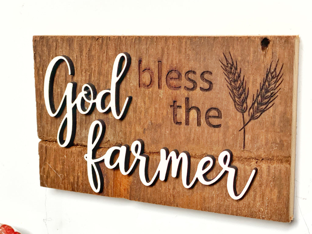 God bless the farmer Mini Barnwood Magnet made with Authentic Barn Wood 3" x 5"