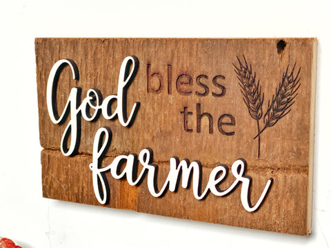 God bless the farmer Mini Barnwood Magnet made with Authentic Barn Wood 3" x 5"