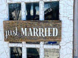 Just Married Authentic Barn Wood Sign 7-8” x 20” with 3D cut letters